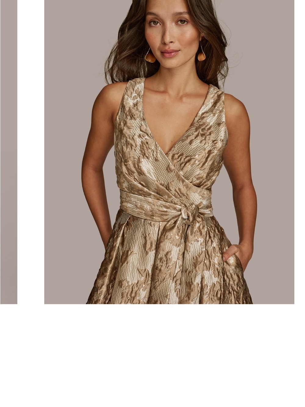 Women’s Metallic Brocade Sleeveless Wrap Ball Gown - Donna Karan New York